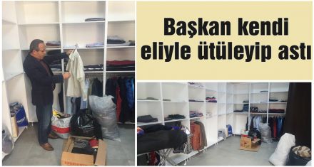 Başkan kendi eliyle ütüleyip astı