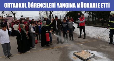 ORTAOKUL ÖĞRENCİLERİNE YANGIN TATBİKATI