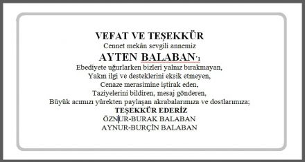 VEFAT VE TEŞEKKÜR