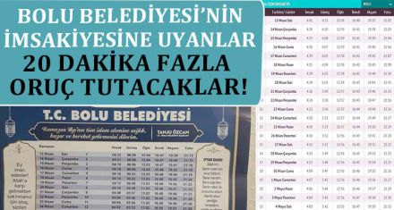 BOLU BELEDİYESİNİN İMSAKİYESİNE UYANLAR 20 DAKİKA FAZLA ORUÇ TUTACAKLAR!