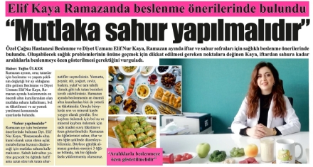 Elif Kaya Ramazanda beslenme önerilerinde bulundu