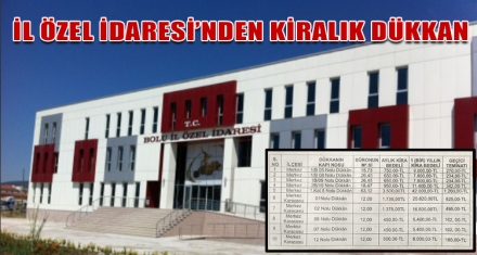 İL ÖZEL İDARE'DEN KİRALIK DÜKKANLAR 