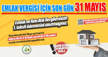 EMLAK VERGİSİ İÇİN SON GÜN 31 MAYIS