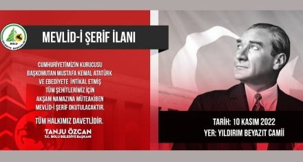 Bolu Belediyesi Atatürk ve şehitler için mevlit okutacak
