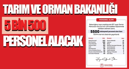 TARIM VE ORMAN BAKANLIĞI 5 BİN 500 PERSONEL ALACAK