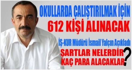 OKULLARDA ÇALIŞTIRMAK İÇİN 612 KİŞİ ALINACAK